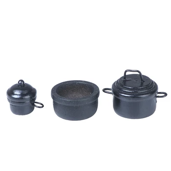 

3Pcs Dollhouse Miniature Mini Soup Frying Milk Pan 1:12 Mini Pot Set Diy Doll House Kitchen Furniture Toys Accessories