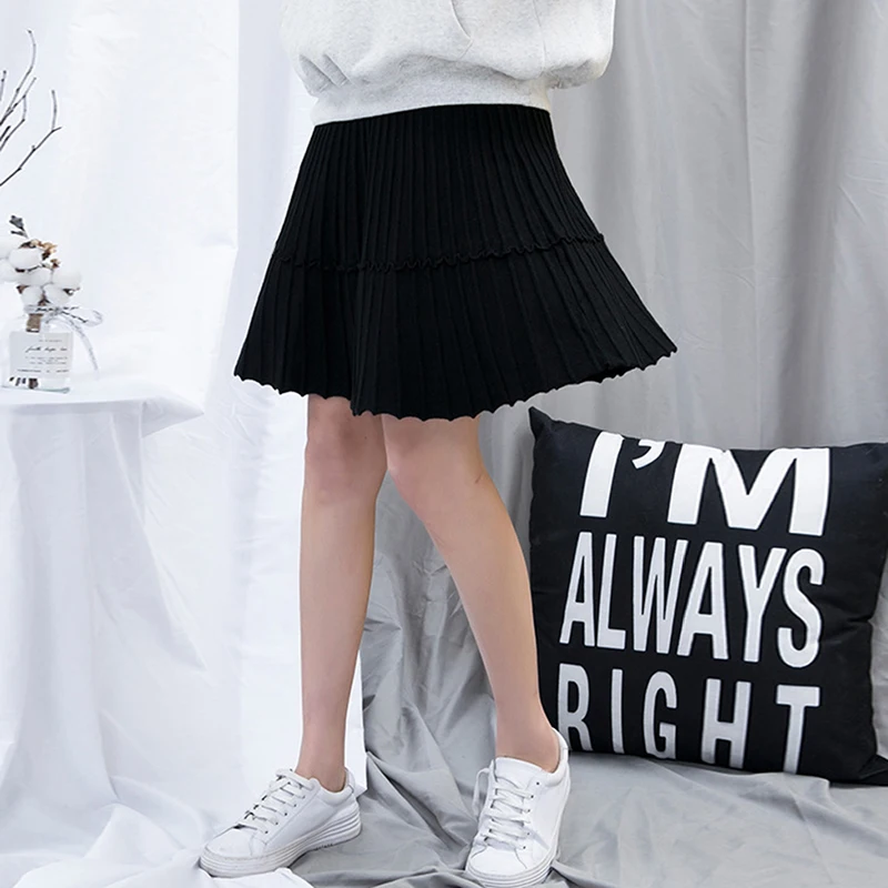 Black-Short skirt Tataria, утолщенная Теплая юбка для женщин, вязаная юбка с высокой талией, женская зимняя теплая плиссированная юбка, Женская трапециевидная юбка средней длины - Цвет: Black-Short skirt