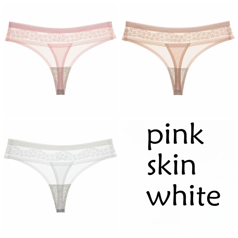 pink-skin-white SP& CITY 3 шт. Европейский цветочный Вышивка бесшовные стринги Набор Прозрачный стринги для женщин сексуальное нижнее белье трусики Выдалбливают Белье - Цвет: pink-skin-white