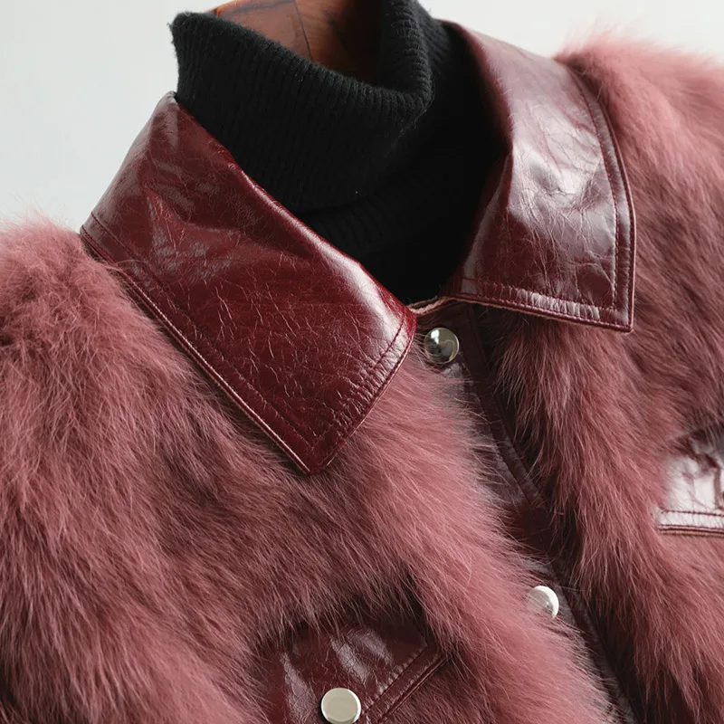 Perfect Pudi women winter real fox fur coat jacket lady warm natural fur coats jackets with genuine leather A59886 3