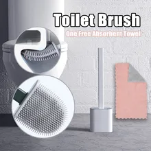 Silicone WC Toilet Brush Flat Head Flexible Soft Bristles Brush With Quick Drying Holder Set Cleaning Brush For WC Accessories 2