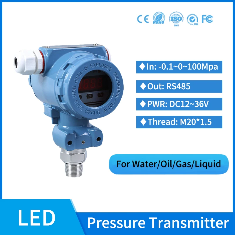 RS485 MODBUS LED Flush Diaphragm Pressure Transducer 60Mpa Hydraulic