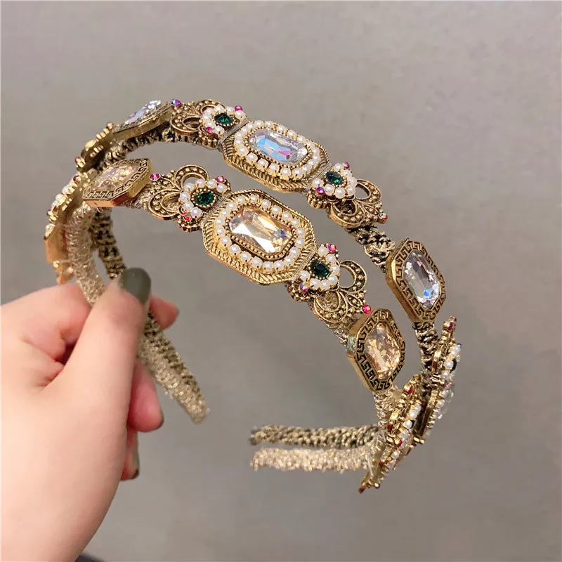 Europe Fashion Show Hairbands Vintage Baroque Luxury Headbands Court Queen Retro Headwear Delicated Hair Accessories Women 2021 fashion retro cashew print small silk square scarf 60cm headband hairbands hair hoop accessories for women head neck satin scarf