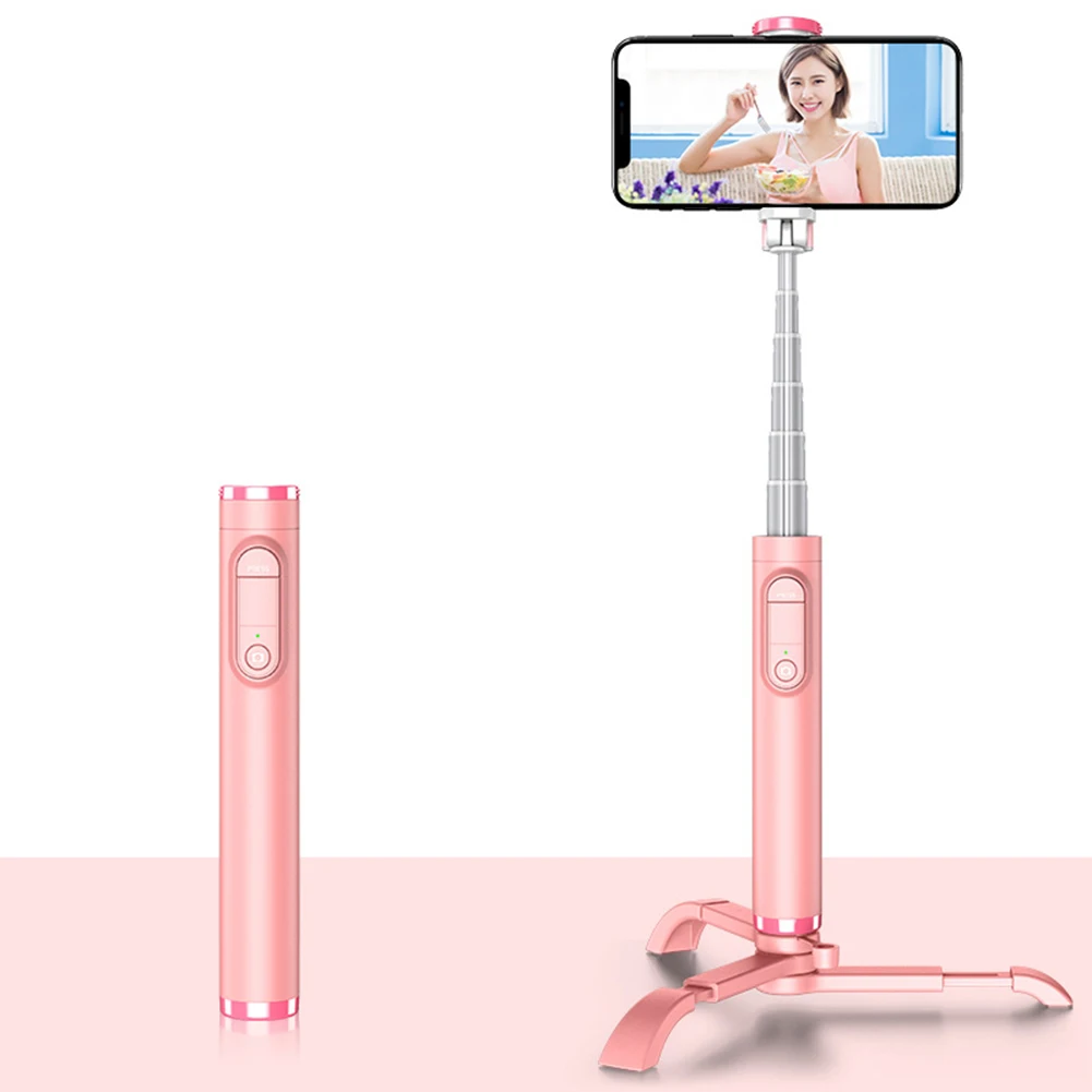 Розовый 3 в 1 штатив монопод селфи палка Bluetooth с кнопкой палка для селфи для samsung Note 8 9 S9 селфи палка для Iphone 6 7 8 Plus - Цвет: Розовый