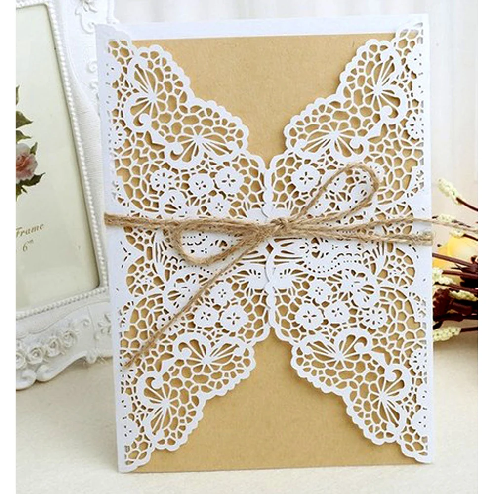  10Pcs Laser Cut West Wedding Birthday Holiday Invitations Cards hollowed-out Lace Greeting Card Wit - 4000594024562