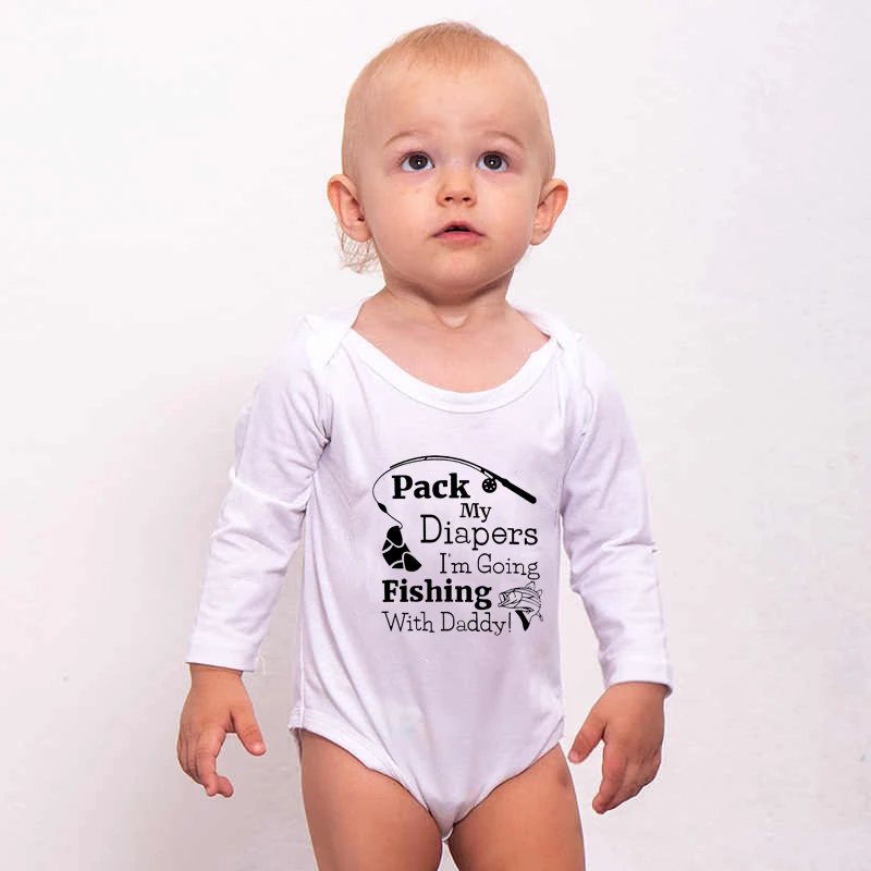Детский комбинезон с надписью «I'm Going Fishing with Daddy», хлопковый комбинезон для Новорожденные девочки-мальчики, комбинезон с длинными рукавами