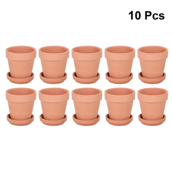 

10 Sets Red Pottery Flower Pots Simple Household Planter Cactus Succulent Pots for Plants (8x8cm Pot + 7.3cm Pot Base)