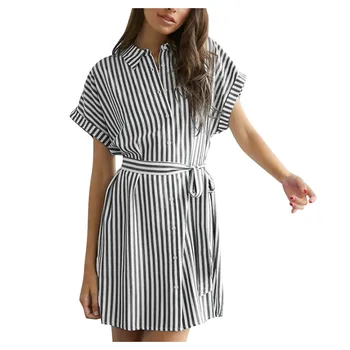 

Women Casual Summer Shirt Dress Summer Dress 2020 Loose Short Sleeve Dress Turn Down Collar V-Neck Plus Size Dress Vestidos