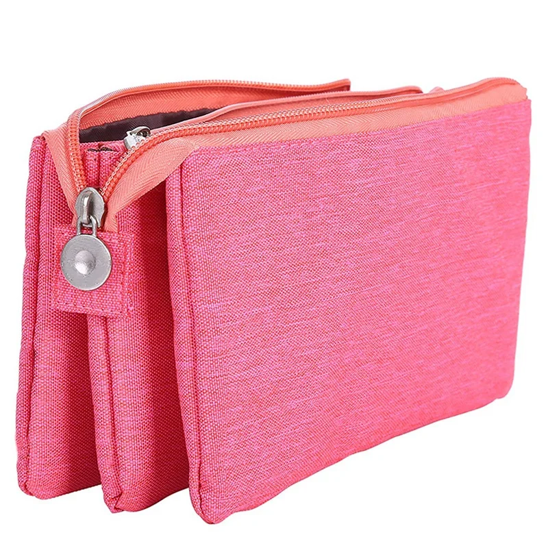 

Super Capacity Pencil Case Three Compartment Pencil Holder Pencil Pouch Pen Bag Cosmetic Bag (Rosered)
