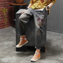 Женские джинсы деним брюки мультфильм вышивка модные повседневные большие свободные длинные для Autum AZ46301519