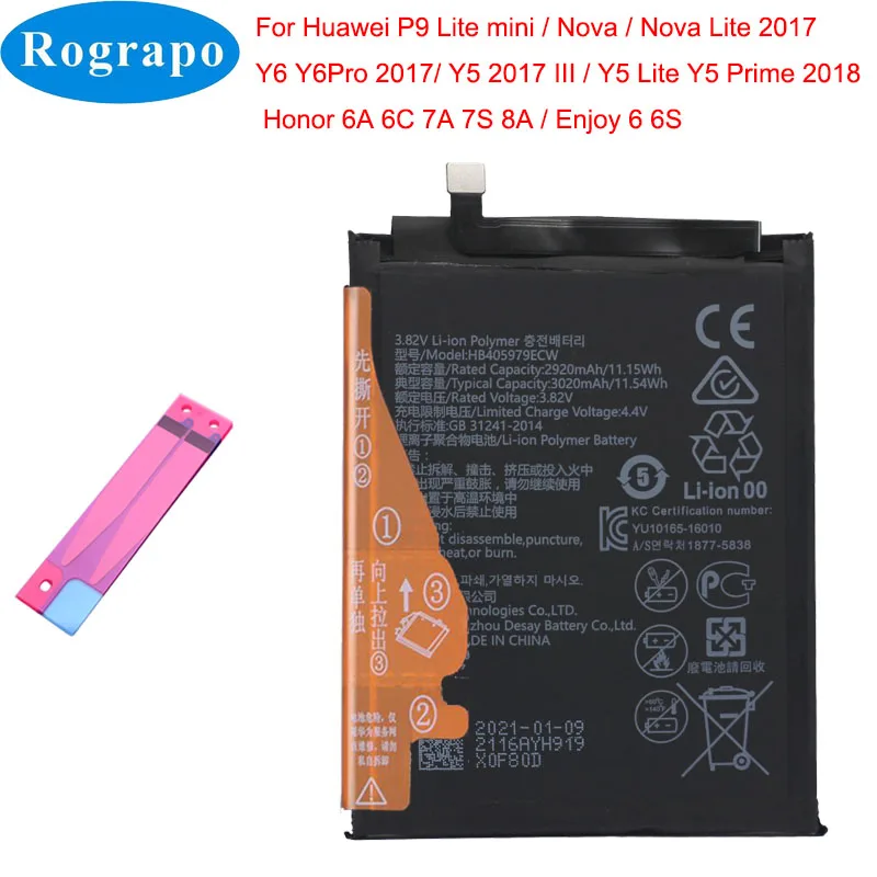 Оригинальный аккумулятор HB405979ECW для Huawei Y5 Y6 Pro 2017 III / Honor 8A 7A 7S 6A 6C Enjoy 6 6S мобильный