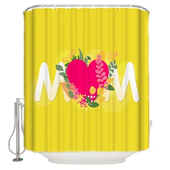 

Mother'S Day Love Mom Yellow Background Bathroom Accessories Waterproof Bathroom Shower Curtain With Hook Accessory