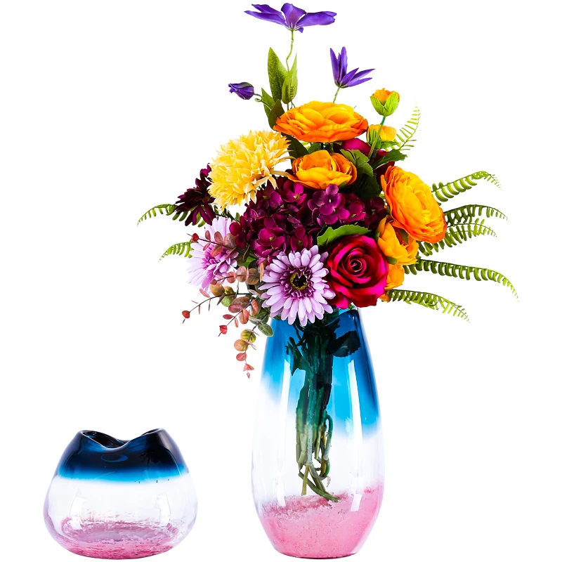 

European style living room Vase Decoration flower arrangement dry flower simulation flower glass transparent TV cabinet dini