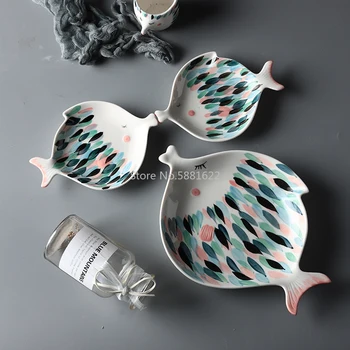 

Cute Kissing fish Shape Ceramic Dinner Plate Steak Dish Dessert Plates Porcelain Fish Plate Kid Tableware