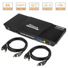 KVM Switches 2 Port 4K@60Hz Newest  Ultra HD 2x1 with 2 Pcs 5ft KVM Cables Supports Keyboard & Mouse Pass Through USB