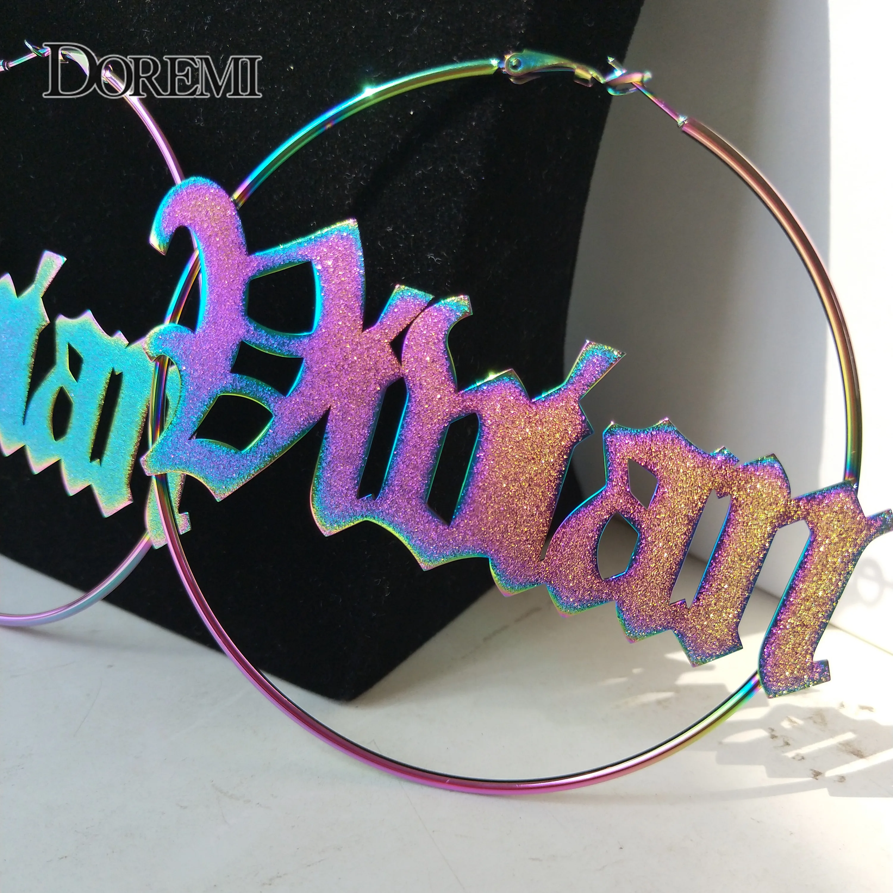 DOREMI 304 Stainless Steel Rainbow Letter Earrings Not Fade Custom Name Earrings Female Nameplate Earrings Personalized 25-100mm