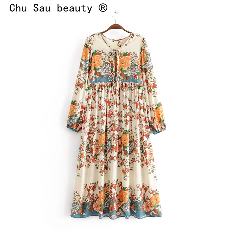 Женское платье макси с цветочным принтом Chu Sau beauty Длинное свободное круглым