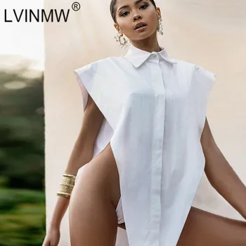 

LVINMW Turn-down Collar With Buttons Solid Tank Tops Women Patchwork Sleeveless Irregular Loose Chic Crop Top Designed Clothing