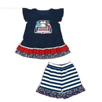 

baby girl newest design children boutique july 4th pearl tunic shorts set kids girl clothing set