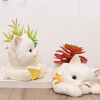 

1PC Random Style Simulation Cat Resin Cartoon Decorative Creative Planter Flower Pot Succulents Pot for Home Office Garden