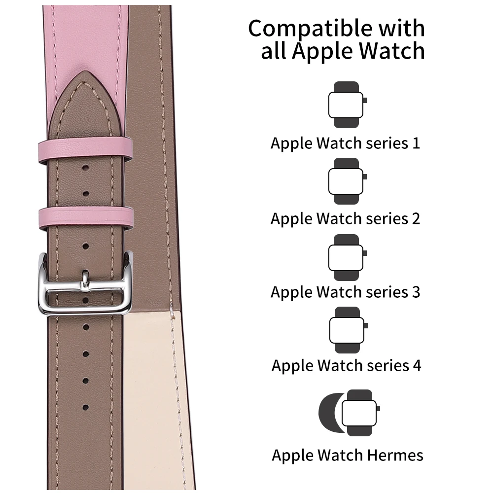 iStrap Geuine Two-tone Leather Pin Buckle Band for Apple Watch 38mm 42mm 40mm 44mm