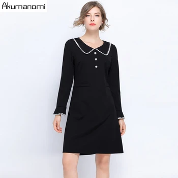 

Autumn Dress Peter Pan Collar Full Sleeve Button Women's Clothes A-line Spring Party Dress Plus Size 5XL Vestidos De Verano Robe