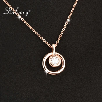 SINLEERY Classic Circle Round Pendant Necklace With Cubic Zirconia Rose Gold Color Short Chain For Women Jewelry Xl689 SSD
