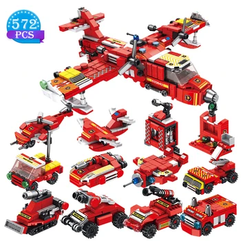 

Military Fire Rescue Aircraft Model Toy 2 Variable 12 In 1 Vehicle Technic Static Building Block Red Airplane Holiday Gift