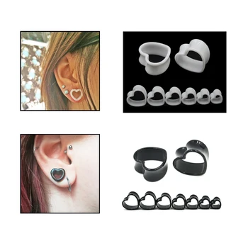 

1 Pair 3mm-25mm Black and White Love Heart Acrylic Meat Tunnel Plug Jewelry Body Industrial Piercing Extender Ear Gauge Earlets