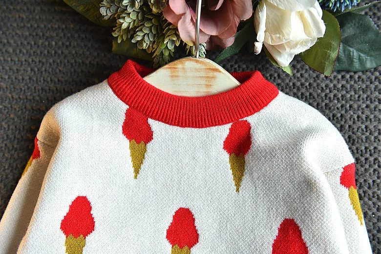 Одежда для маленьких девочек свитер-свитер с принтом мороженого Зимний толстый теплый свитер-юбка из двух предметов Детский свитер с круглым вырезом в морском стиле