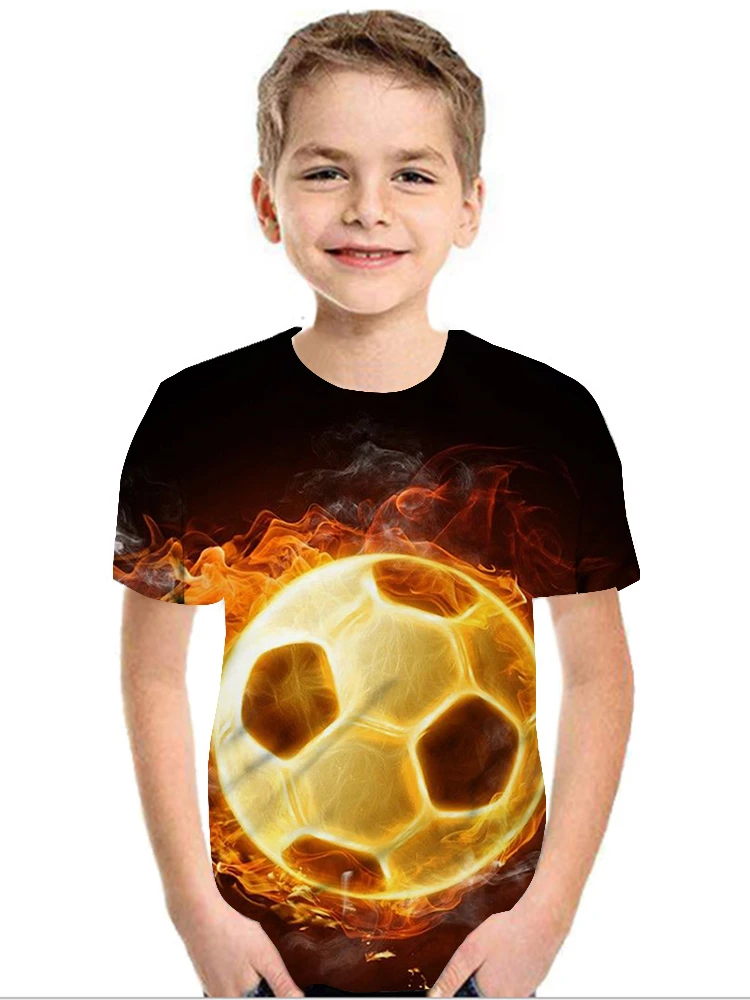 Teoría establecida Sustancialmente Entrelazamiento Camisetas con estampado de llamas de fútbol para niños, ropa informal de  gran tamaño, con estampado 3D, de moda, para verano, 7, 8, 9|Camisetas| -  AliExpress