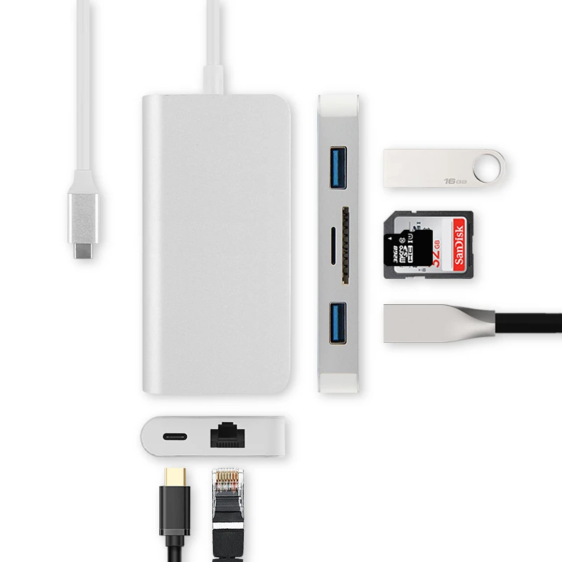 Ajiuyu USB C концентратор адаптер док-станция type-c Thunderblt 3 мульти порт конвертер HDMI VGA RJ45 USB-C USB 3,0 PD сплиттер аксессуары карта