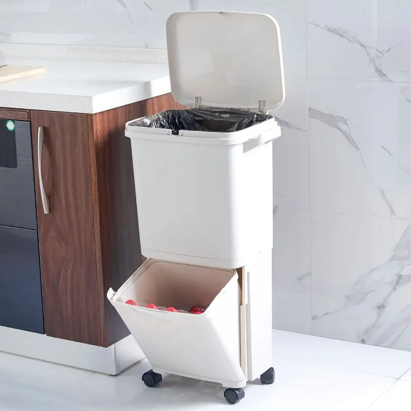 

Manufacturers Currently Available Wholesale Wet And Dry Compartmental Garbage Can Double Layer Plastic Garbage Can with Roller K