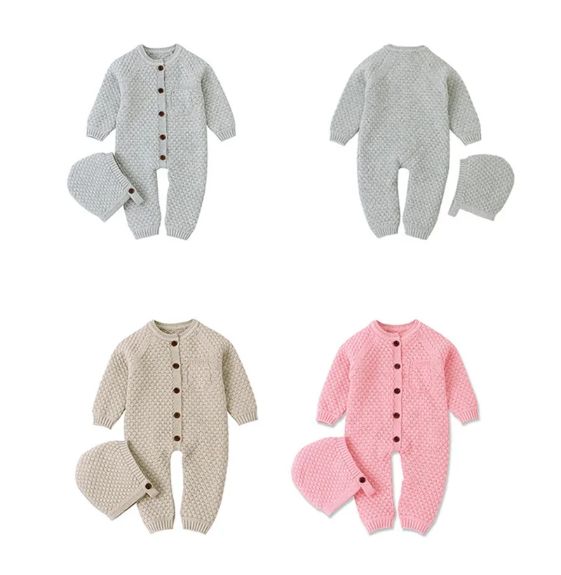 CROAL CHERIE Knitted Baby Romper Long Sleeve Jumpsuit Clothes Sets With Hat Baby Autumn Newborn Baby Boy Girl Clothes (3)