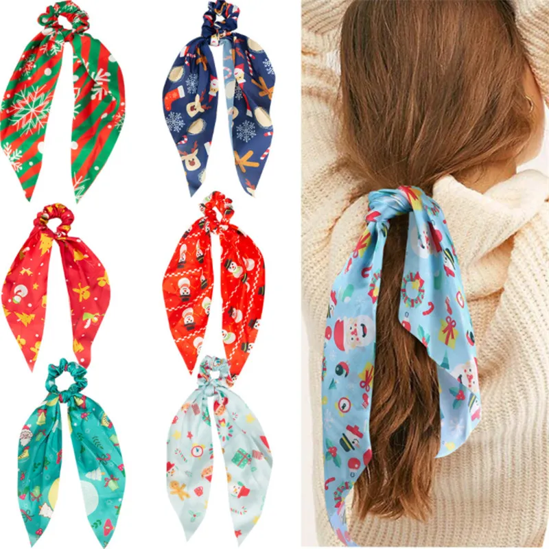 

Christmas Ponytail Hair Tie Hair Tie Hair Accessories European and American Gifts Custom Triangle Bandana Ribbon Hair Tie Large