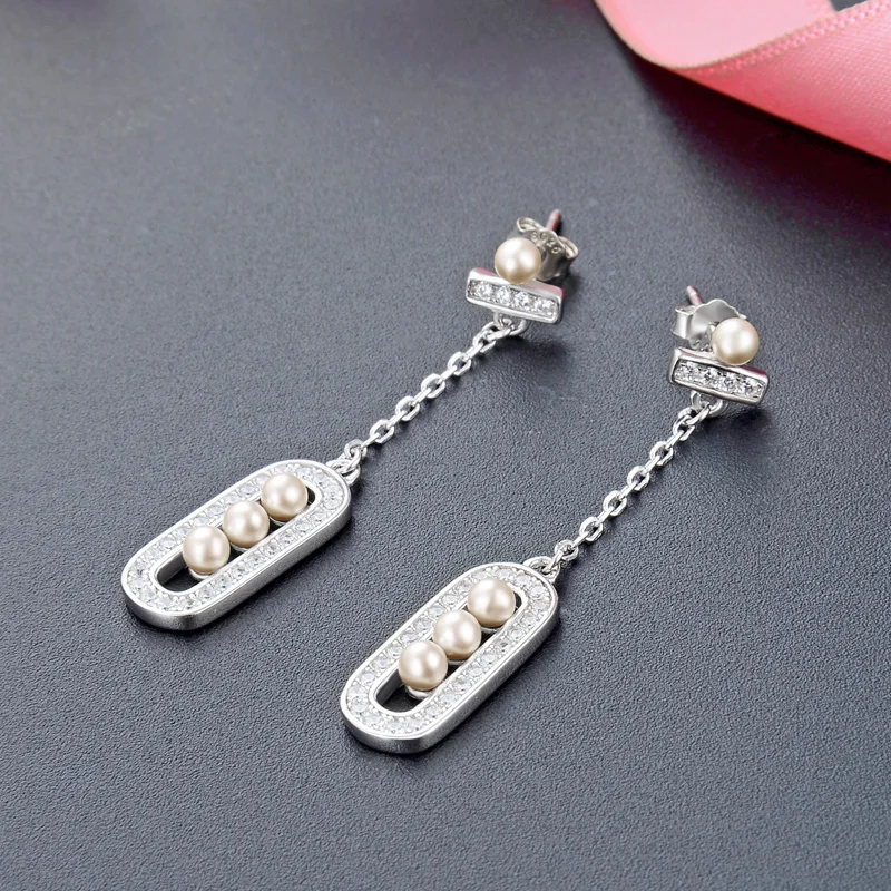 Серьги из стерлингового серебра S925 пробы, длинные жемчужные инкрустированные модные изысканные подарочные ювелирные изделия для девушек, Подарок на годовщину