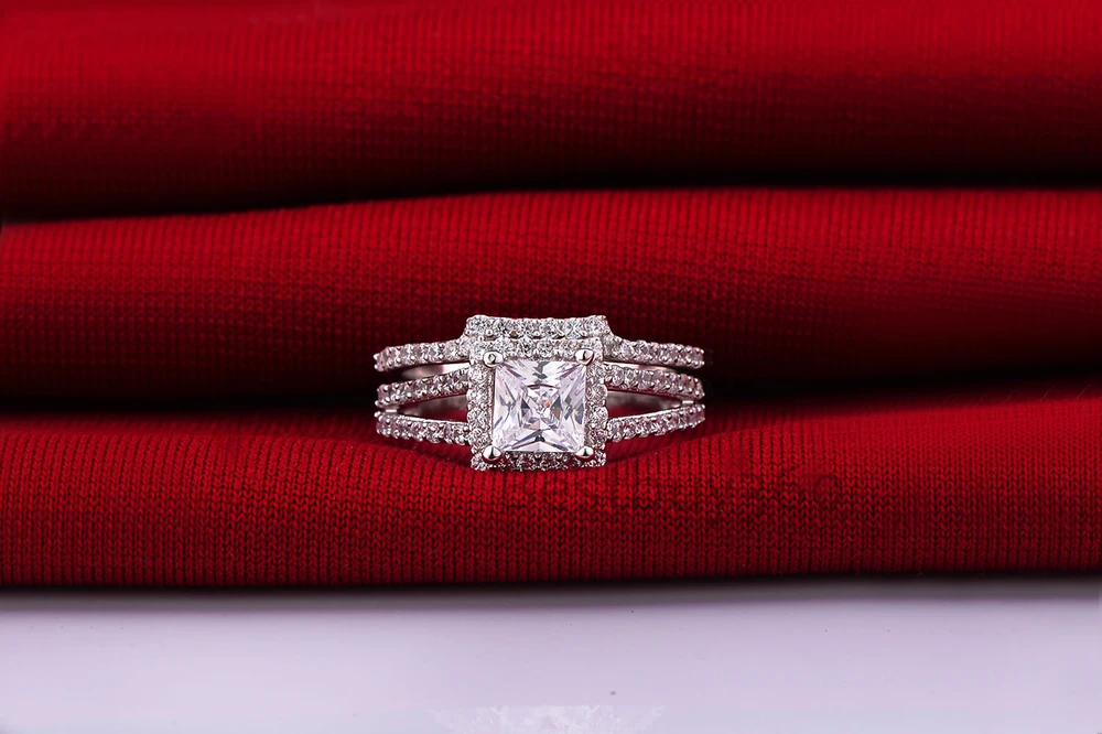 

1 carat (6.5mm) Princess Cut NSCD Simulated Diamond ring sets Solid 925 Sterling Silver 2 pieces wedding Ring bands Set (BB)