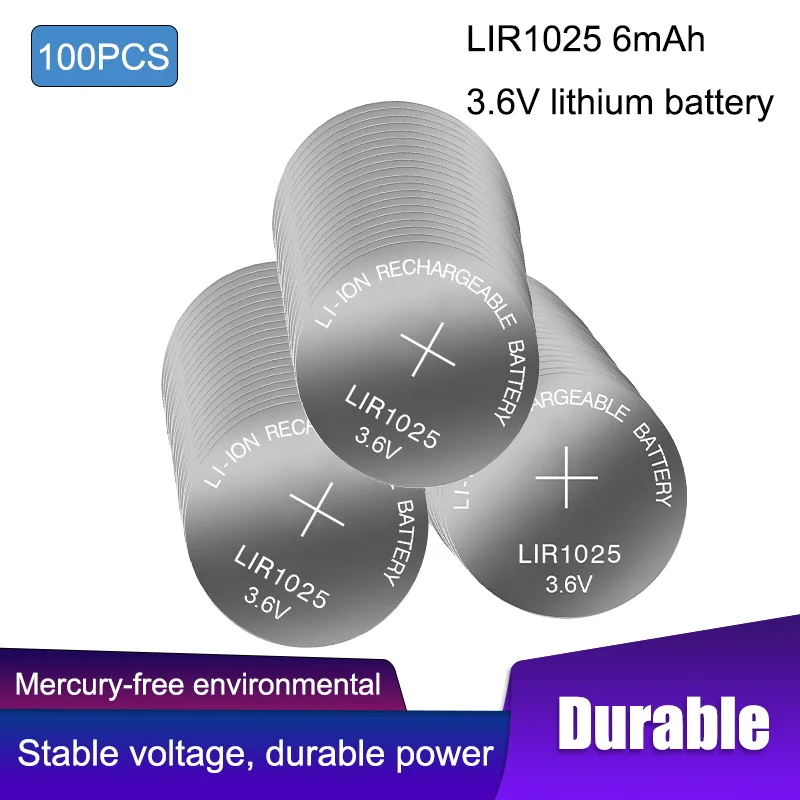 

100PCS Coin Cells Batteries LIR1025 3.6V Rechargeable Lithium Battery Replacement CR1025 For Watch Electronic Toy Remote