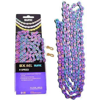 

SUMC MTB Road Bicycle Shift Chain 9 Speed Mountain bike chain X9 Bike Chain X9EL 27S 116L Gold Rainbow Chain For SHIMANO SRAM