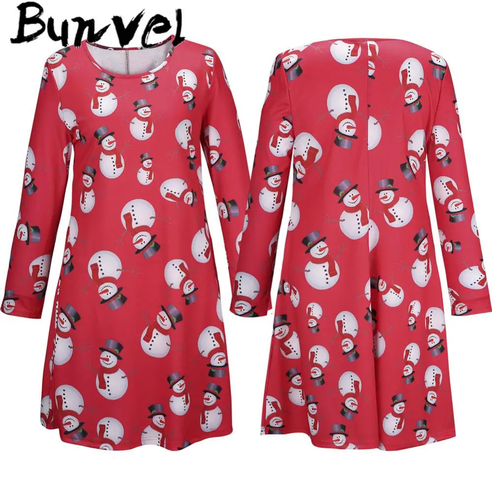 L997K006hong Bunvel/рождественские Семейные платья для мамы и дочки; 3 цвета; платье для мамы и дочки с принтом снеговика; платья для маленьких девочек; 5 - Цвет: L997K006hong