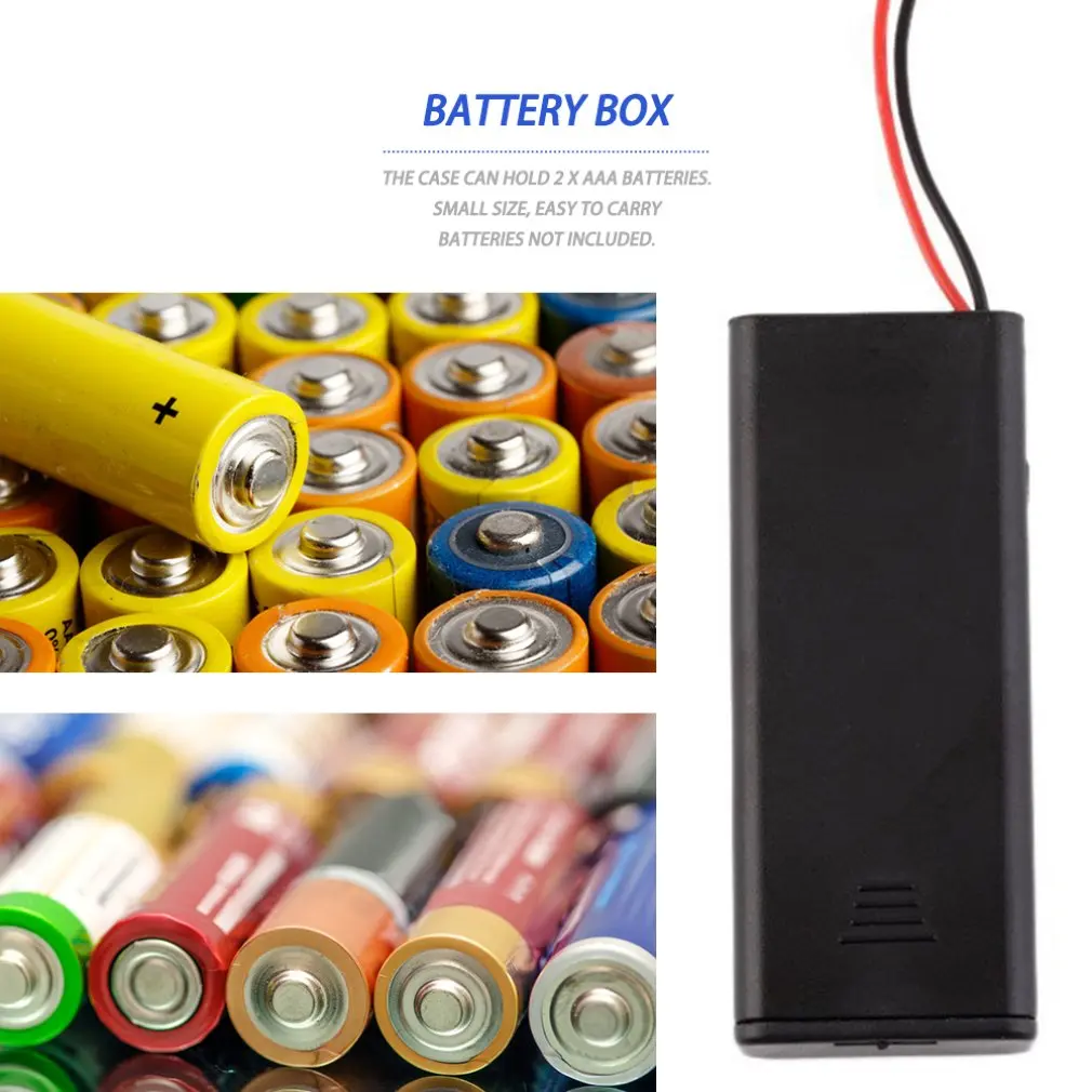 

New 2 * AAA Battery Storage Case Box Holder for 2pcs AAA Batteries with ON/OFF Switch & Wire Leads Black