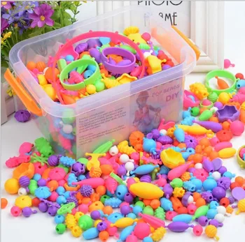 

DIY beads charms kit for bracelet Cordless beads crystal beaded children colored acrylic puzzle beads Children Gift