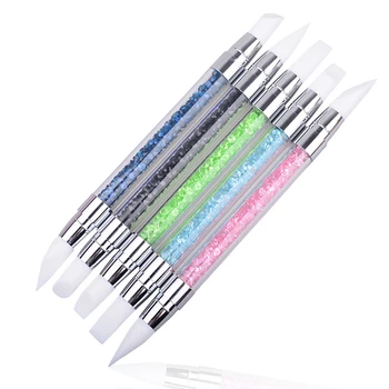 

2 Way Rhinestone Crystal Nail Art Brush Pen Silicone Head Carving Emboss Shaping Hollow Sculpture Acrylic Manicure Dotting Tools
