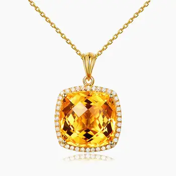 

FASHION SQUARE YELLOW CRYSTAL CITRINE GEMSTONES DIAMONDS PENDANT NECKLACES FOR WOMEN 14K GOLD TONE CHOKER JEWELRY BIJOUX BAGUE