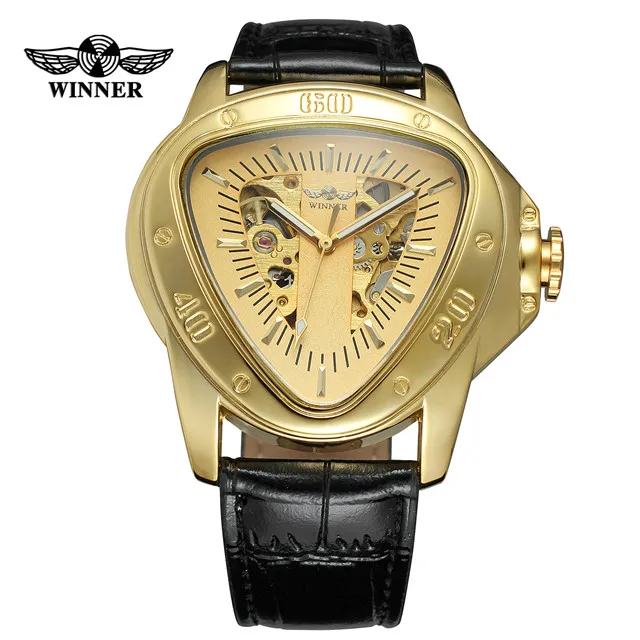 Бренд Winner, мужские часы, модные, треугольник, золотой скелет, спортивный дизайн, автоматические механические наручные часы - Цвет: gold
