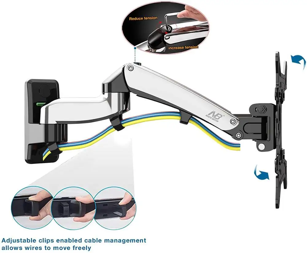 NB North байу 3"-60" полный движения Монитор настенное крепление ТВ настенный кронштейн с регулируемая газовая пружина для офисного кресла светодиодный lcd монитор рукоятки