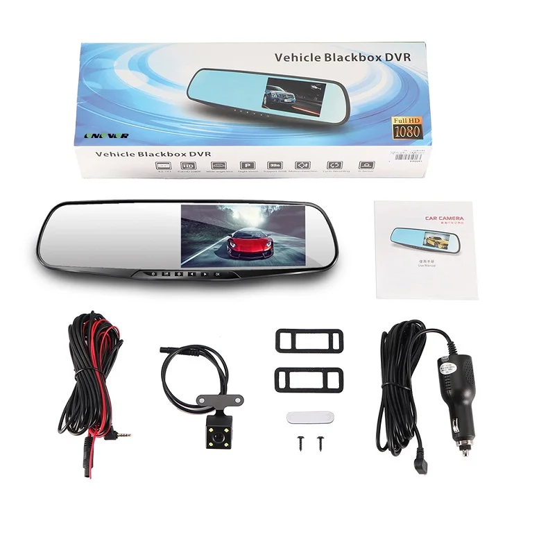 Зеркало заднего вида Автомобильный видеорегистратор с камерой заднего вида ночного видения двойной объектив Dash Cam 4,3 дюймов Full HD 1080P видео рекордер g-сенсор