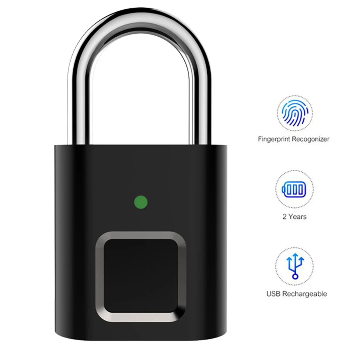 

Smart Keyless Fingerprint Padlock USB Rechargeable Store 20 Sets Fingerprint Mini Door Lock Quick Unlock Home Security System