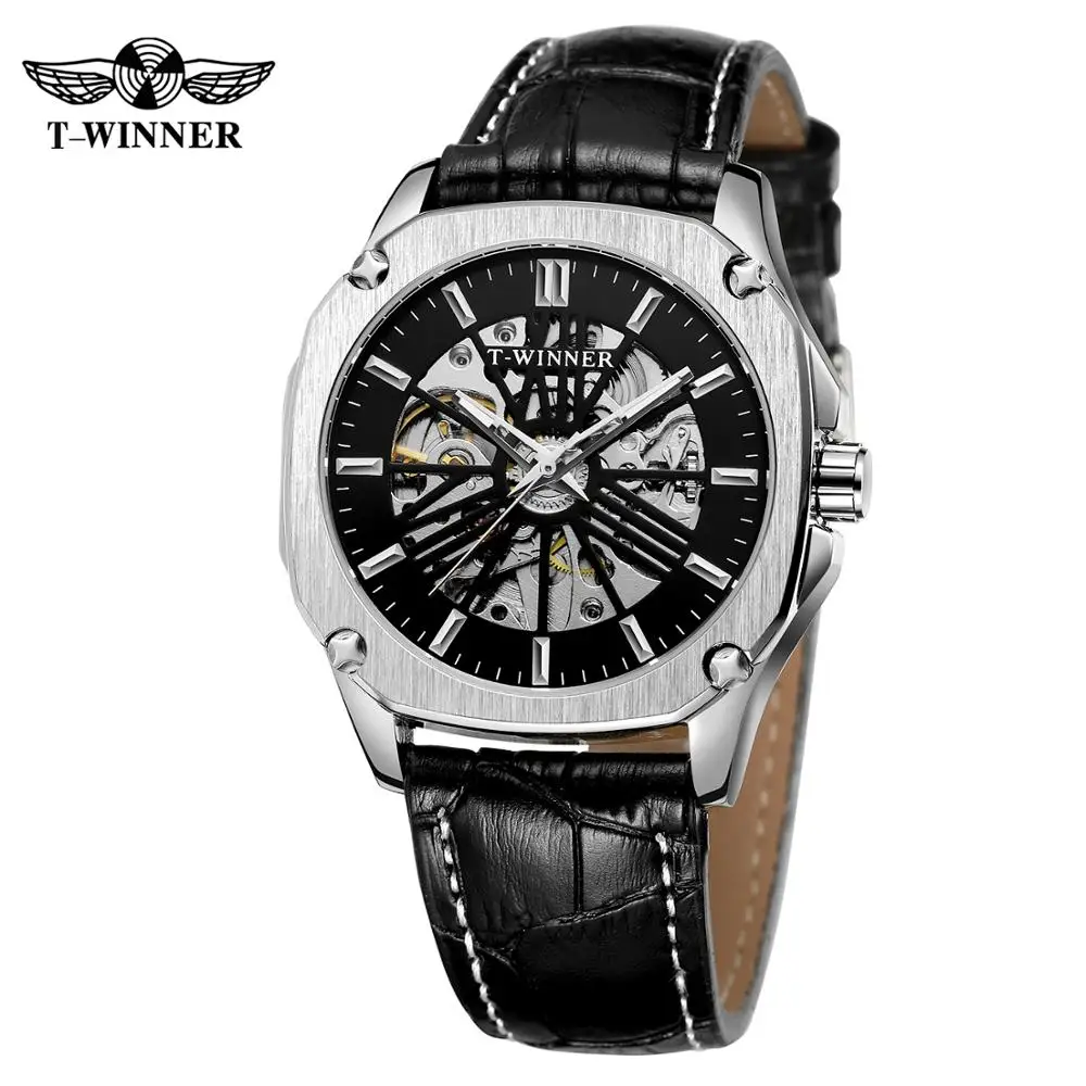 

FORSINING Fashion Skeleton Mechanical Men Wristwatch Black Leather Causal Sport Male Clock Business Luxury Reloj Hombres