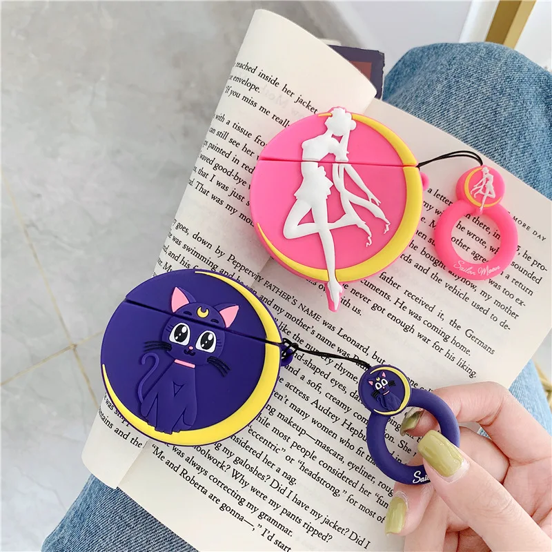 Уникальный 3D чехол с принтом "Сейлор Мун" для AirPods милый мультяшный чехол для наушников s Для Air pods 2 аксессуары Защитная крышка с кольцевым ремешком